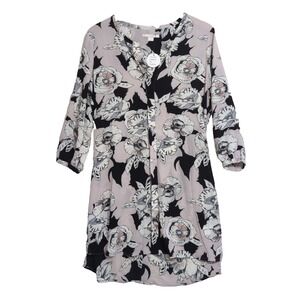 C&E Tunic Dress Womens M Pink Black Floral‎ Lightweight Business Casual Feminine